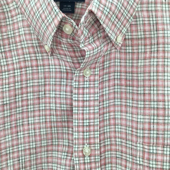 Mens Baird McNutt Irish Linen Button Down Shirt 17/35 Red Plaid Preppy Old Money - Picture 3 of 11